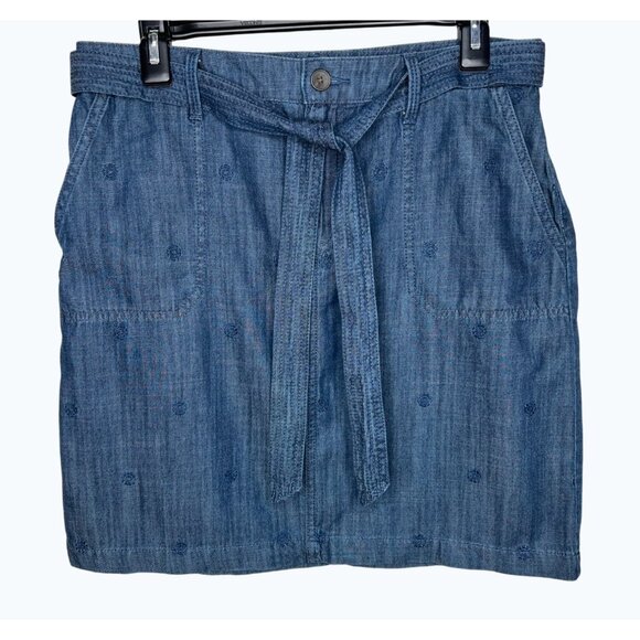 Talbots Embroidered Daisy A-Line Skirt Chambray Blue 8P - Picture 7 of 13